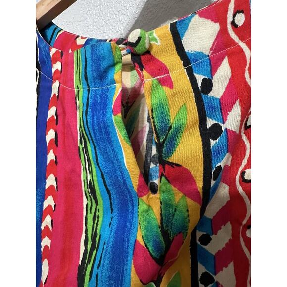 VTG Sz M Chaus Womens Short Sleeve Scoop Neck Hawaiian Shoulder Pad Blouse - Picture 4 of 5